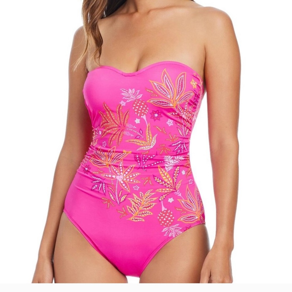 Bleu Rod Beattie Pink Floral One-Piece Swimsuit NWT